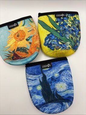 Cosmos Art Print Neoprene Koozies- Sunflowers, Irises, Starry Night Set of 3